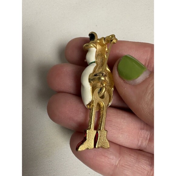 Vintage Gold Tone Snowman Brooch Pin Swinging Legs Christmas Holidays Frosty - Picture 7 of 8
